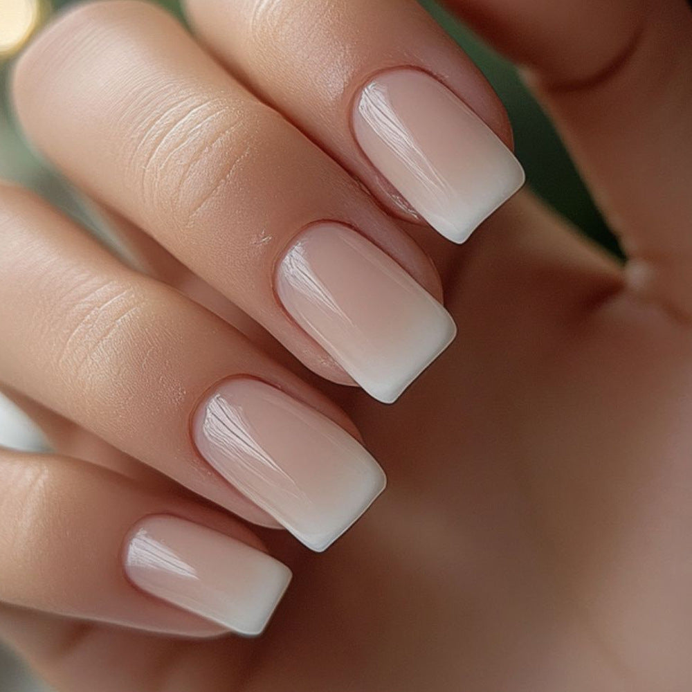 Dreamy Elegance Medium Square Ombre White Press On Nail Set with Glossy Finish