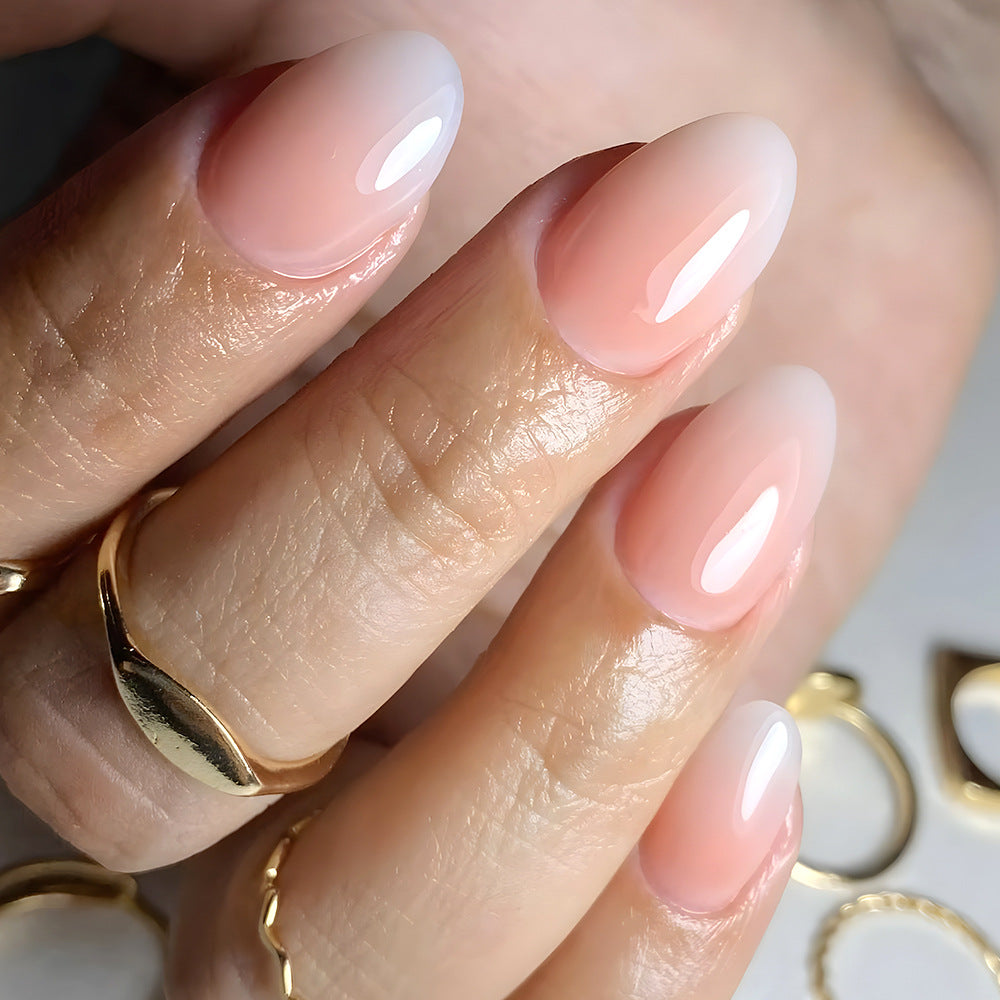 Blush Blossom Elegant Medium Almond Shaped Ombre Pink Nail Set with Glossy Finish