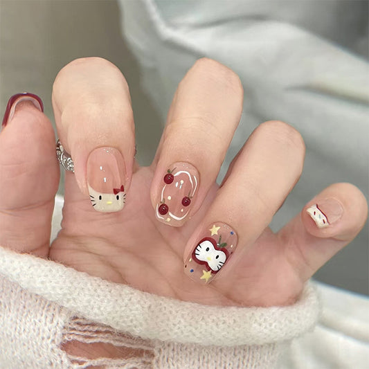 Whimsical Charm Short Square Transparent Design with Cute Hello Kitty Motifs and Festive Colors