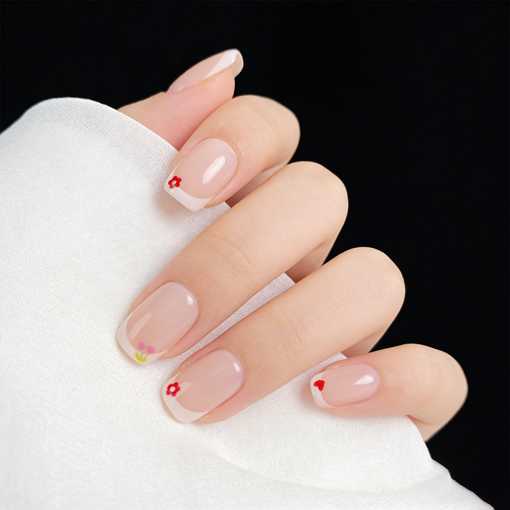 Floral Elegance Short Square Soft Pink with Delicate Floral Accents Press on Nail Set
