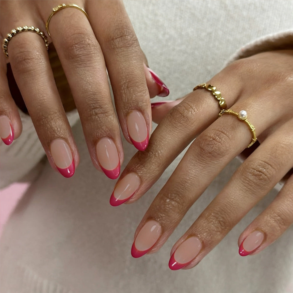Glamorous Elegance Pink Ombre Long Almond Press On Nail Set with Chic French Tips