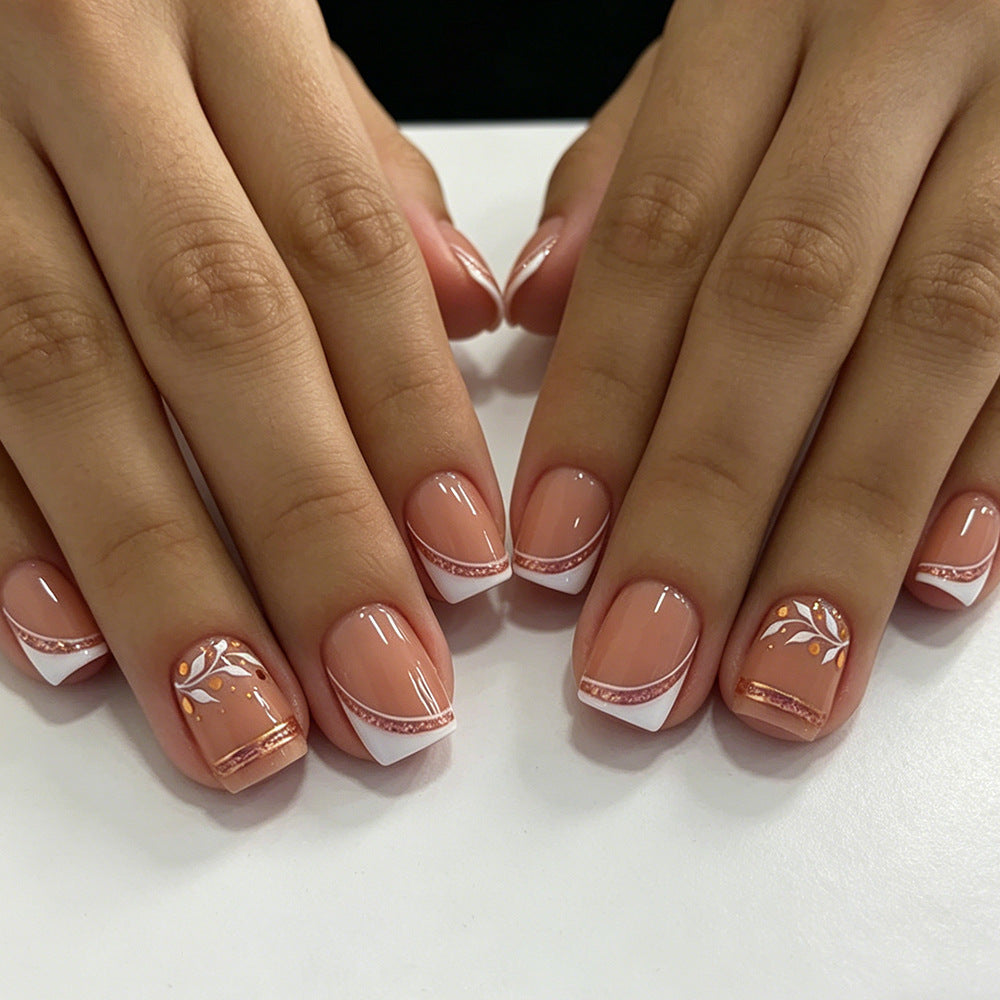 Elegant Blossom Short Square Soft Pink French Tip Nail Set
