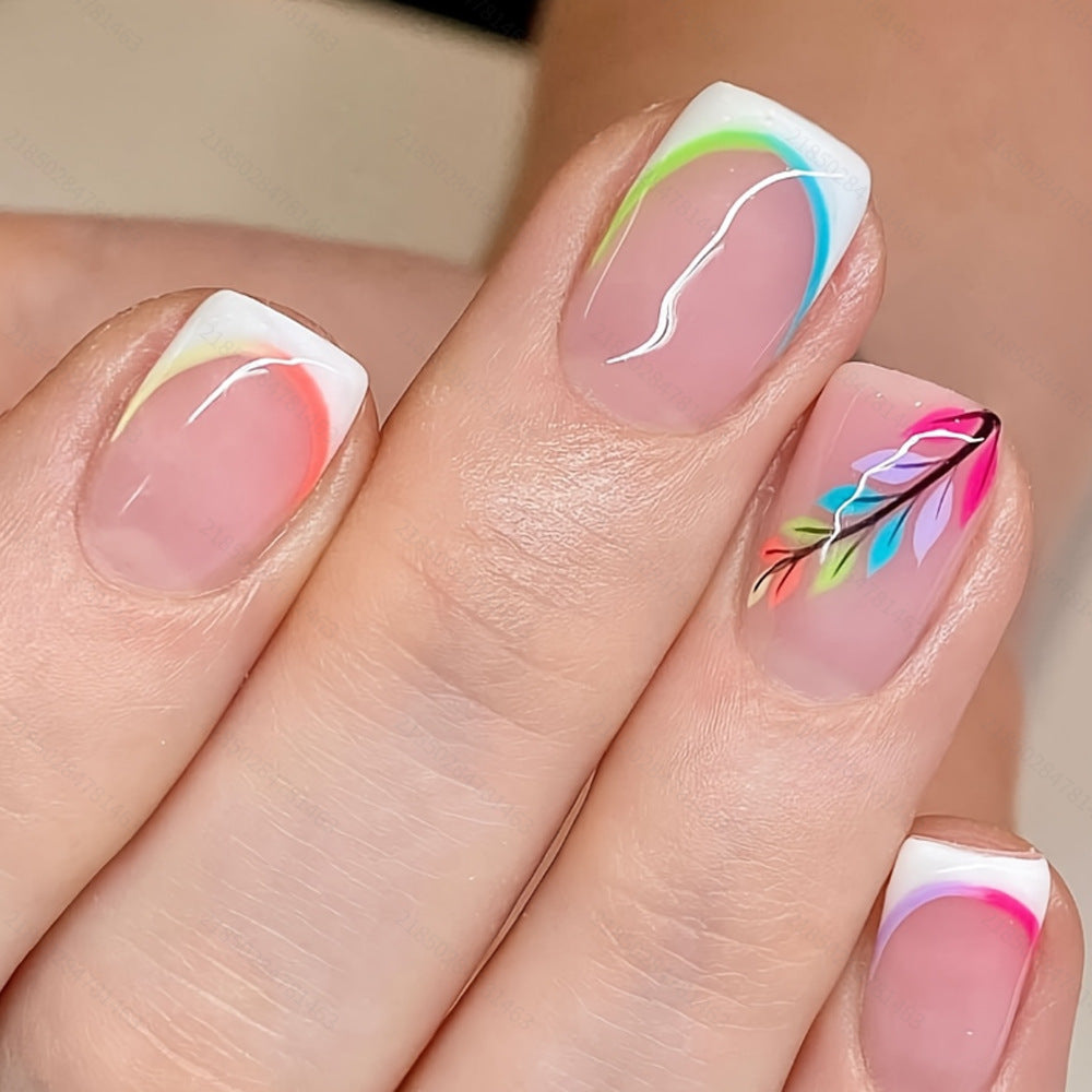 Whimsical Floral Fantasy Short Square Colorful Floral Accent Press-On Nail Set