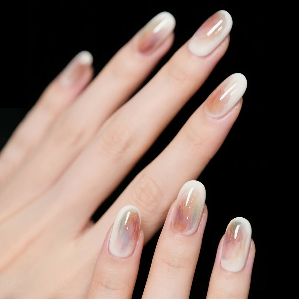 Mystical Elegance Medium Squoval Ombre Ivory with Subtle Floral Accents Press on Nail Set