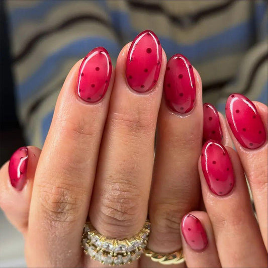 Berry Delight Short Almond Deep Pink Polka Dot Press On Nail Set