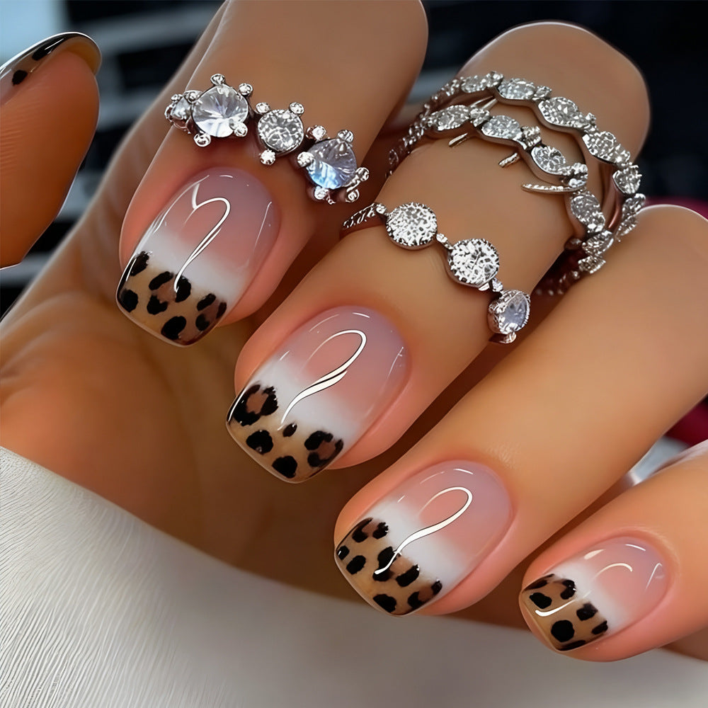 Wildly Chic Medium Square Brown Leopard Print Press on Nail Set
