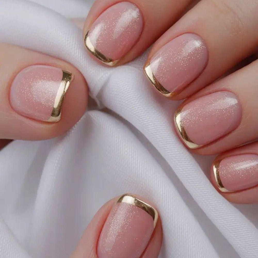 Elegant Rose Gold Short Square Press-On Nail Set with Sparkling Finish
