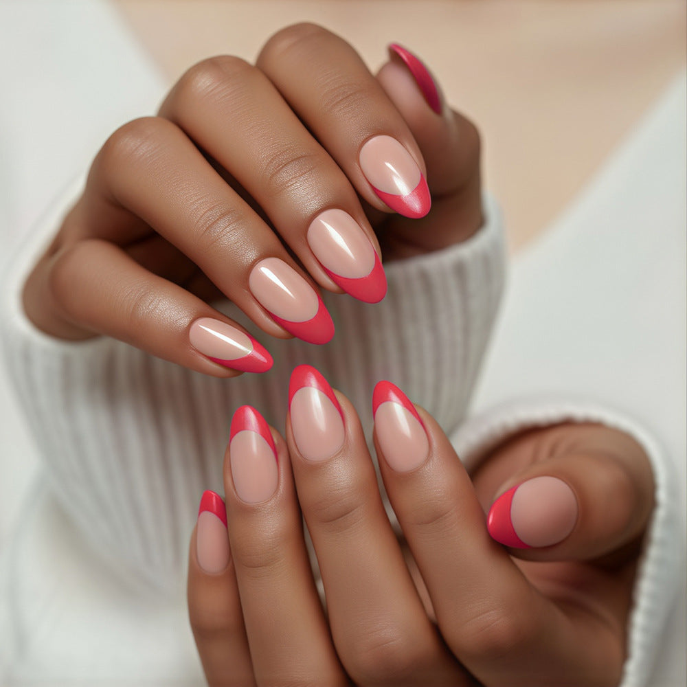 Chic Elegance Medium Almond Pink French Tip Press On Nail Set