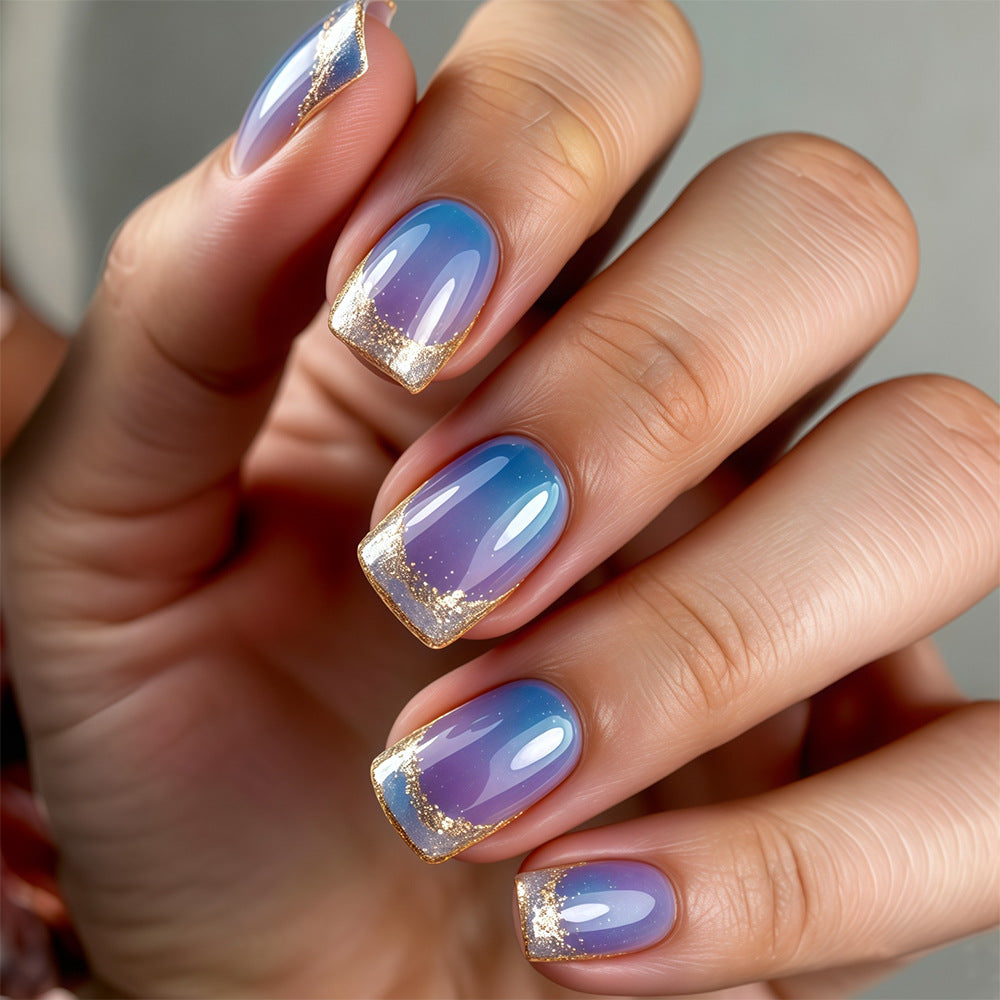 Dreamy Ocean Vibes Medium Square Blue Ombre with Glitter Tips Press On Nail Set