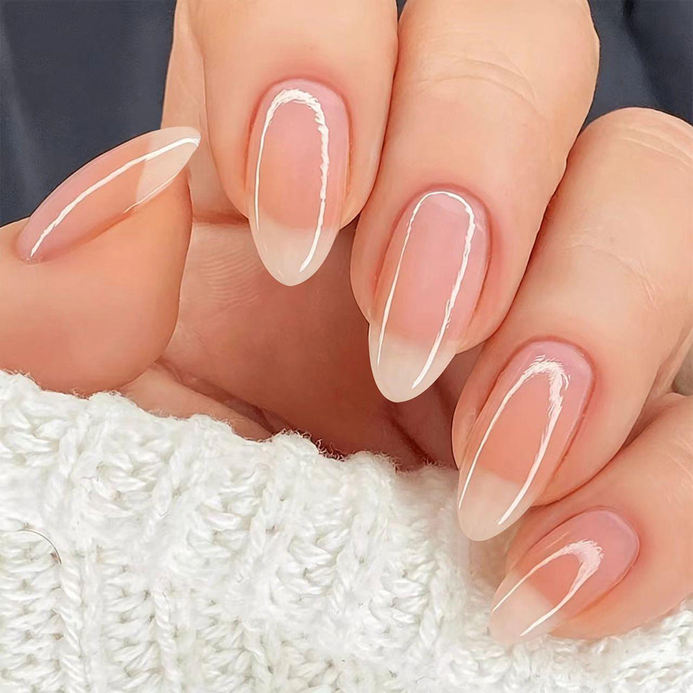 Elegant Winter Touch Medium Almond Clear Nails with Glossy Finish