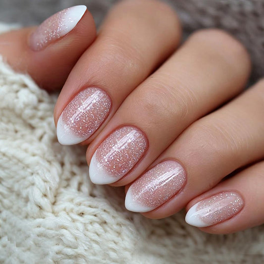 Glamorous Stiletto Short Pink Glitter Gradient Press On Nail Set