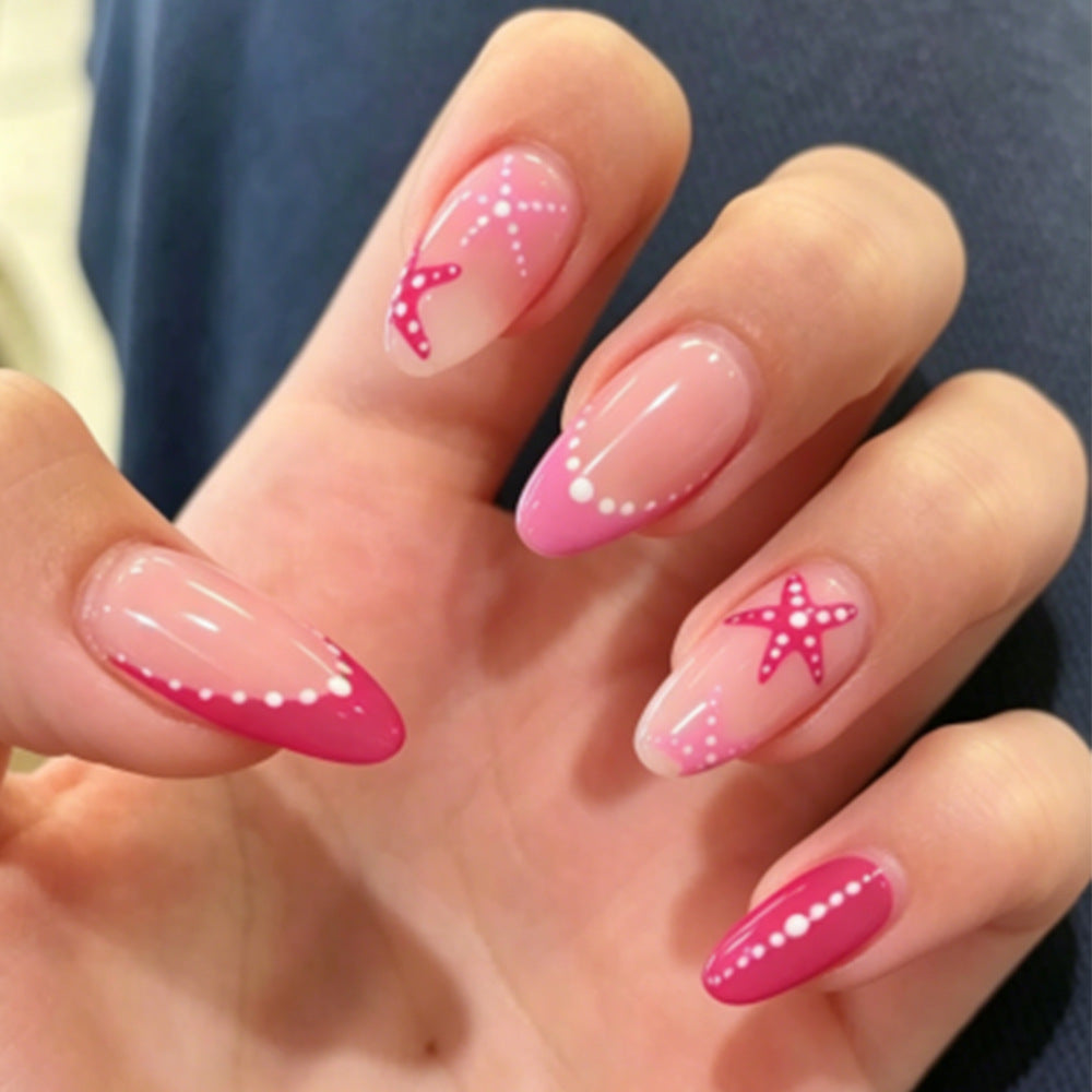 Tropical Paradise Medium Almond Pink with Unique Starfish Design Press-On Nail Set