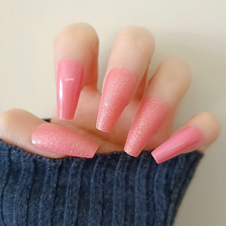 Dreamy Sunset Long Coffin Pink Glitter Press On Nail Set