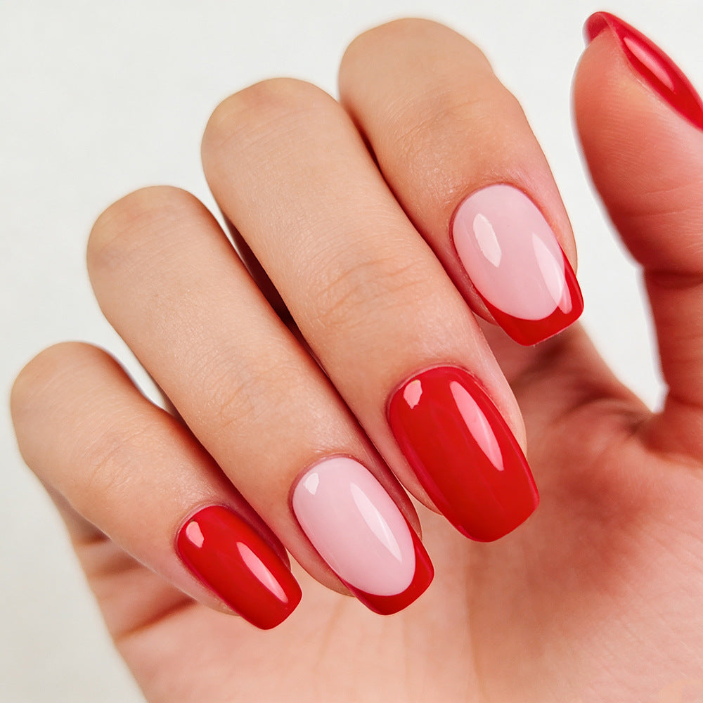 Chic Gala Medium Square Red and Pink Two-Tone Press On Nail Set