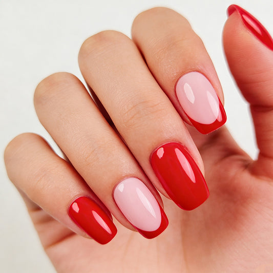 Chic Gala Medium Square Red and Pink Two-Tone Press On Nail Set