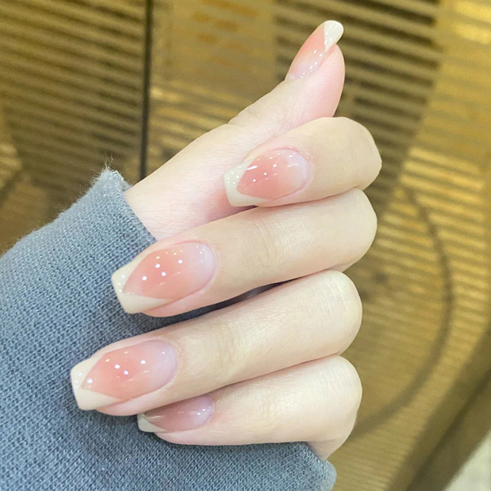 Enchanted Elegance Medium Square Pink Ombre French Tip with Dazzling Glitter Press on Nail Set