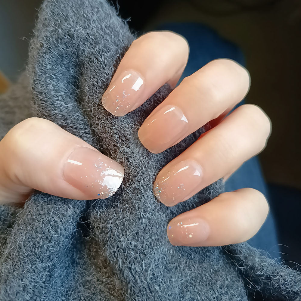Enchanting Elegance Medium Square Beige with Sparkling Glitter Accent Press On Nail Set