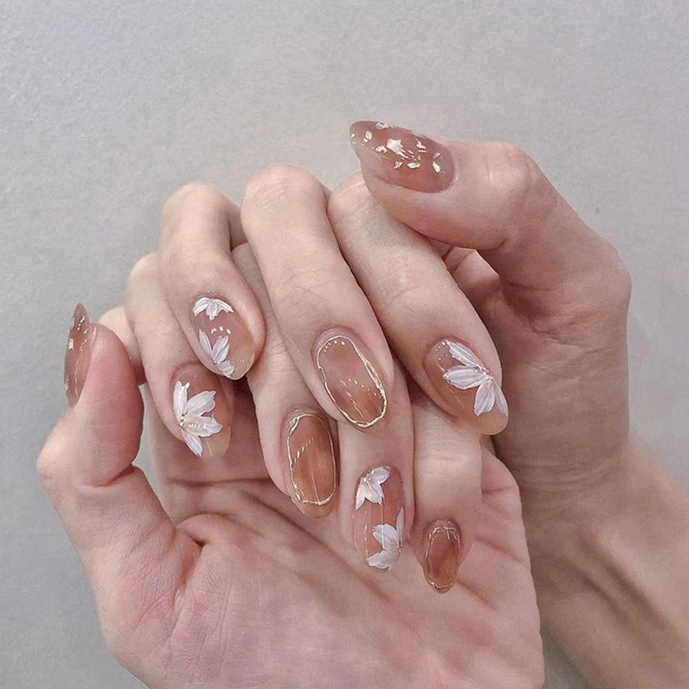 Bohemian Beauty Medium Oval Clear with Floral Accents Press on Nail Set