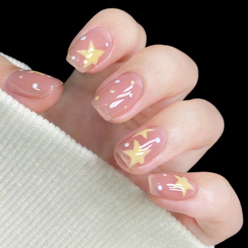 Celestial Dream Short Square Pink Press On Nail Set with Charming Star Accents