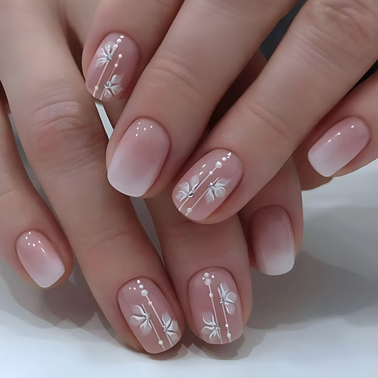 Whimsical Garden Short Square Blush Pink Elegant Floral Design Press On Nail Set