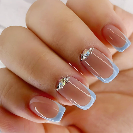 Charming Serenity Medium Square Light Blue with Stunning Crystal Accents Press on Nail Set