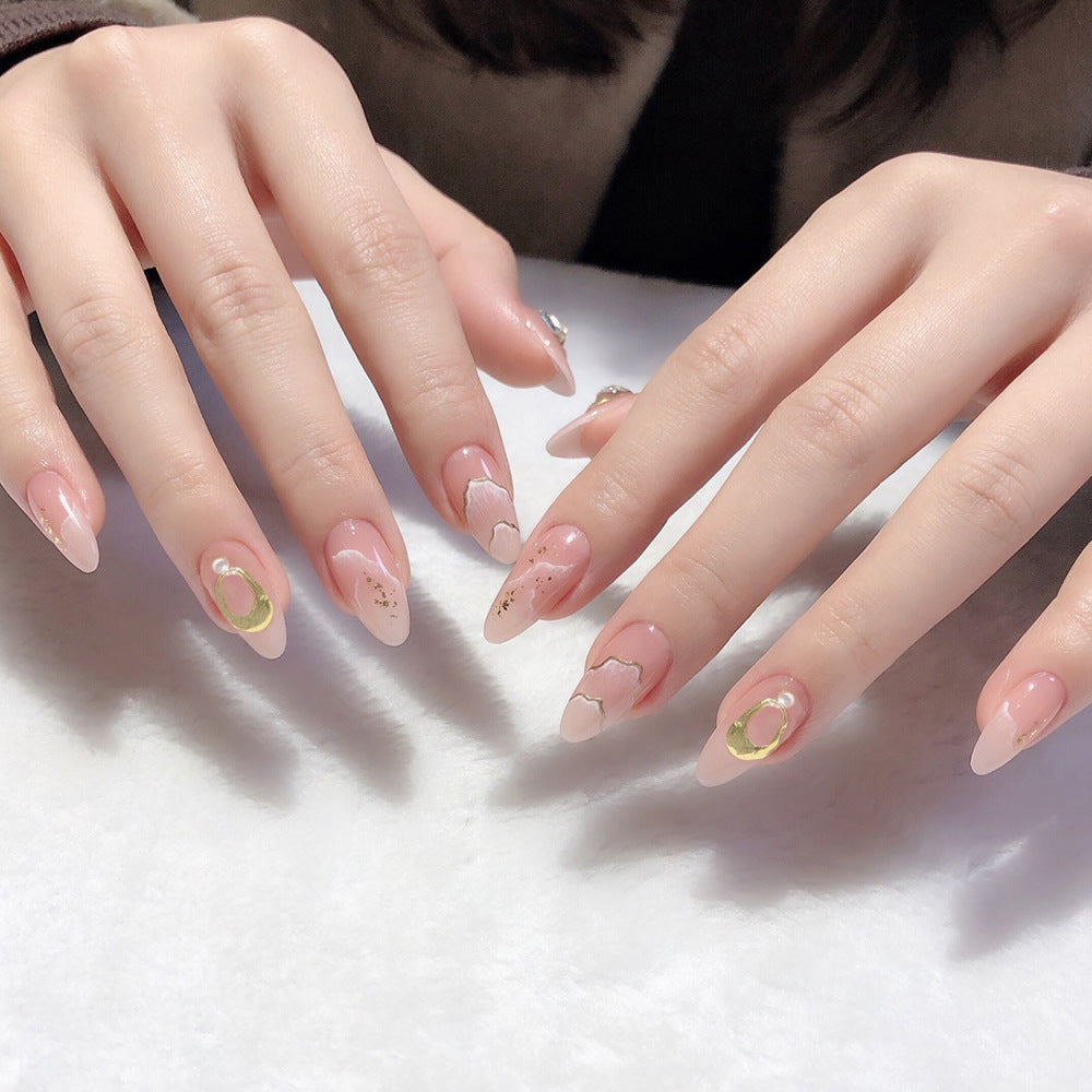 Whimsical Elegance Long Almond Pink and White Ombre with Glittering Accents Press on Nail Set