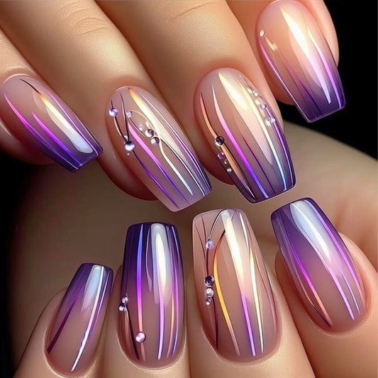 Enchanted Dream Purple Ombre Medium Coffin Press On Nail Set with Sparkling Accents