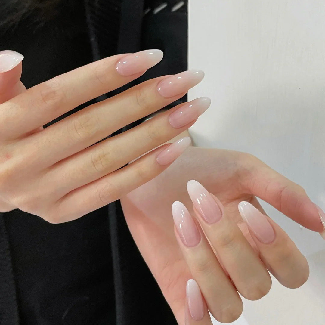 Elegant Blossom Extra Long Almond Shape Ombre Pink Press On Nail Set with Glossy Finish