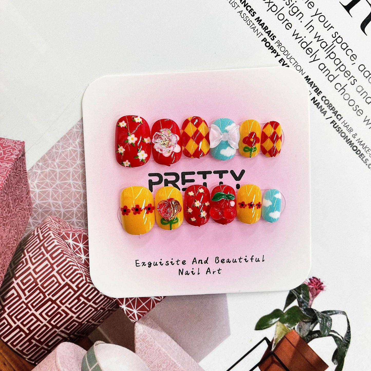 Kid's Charming Garden Inspired Short Square Colorful Floral Patterns with Unique Designs Press On Nail Set