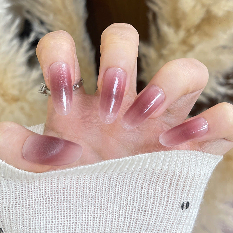 Charming Blush Oval Long Gradient Press-On Nail Set with Stunning Ombré Finish