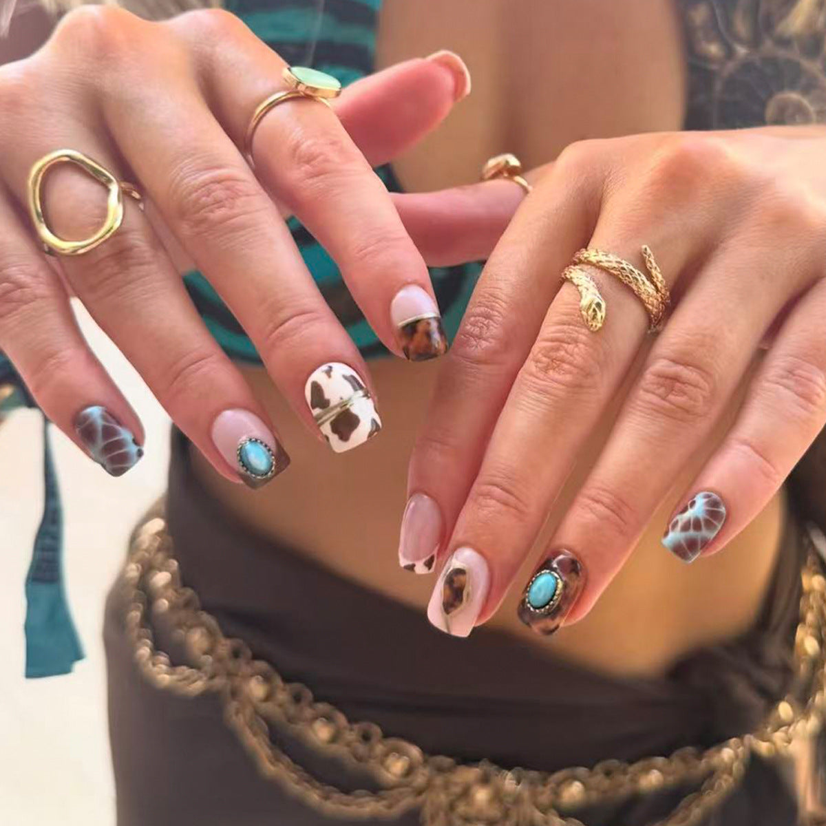 Bohemian Dream Short Square Multi-Color Patterned Press On Nail Set