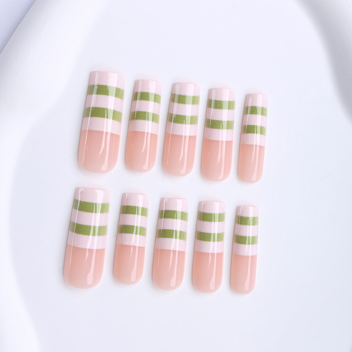 Grove Vibe Long Square Pink Green Checkered Press On Nail Set