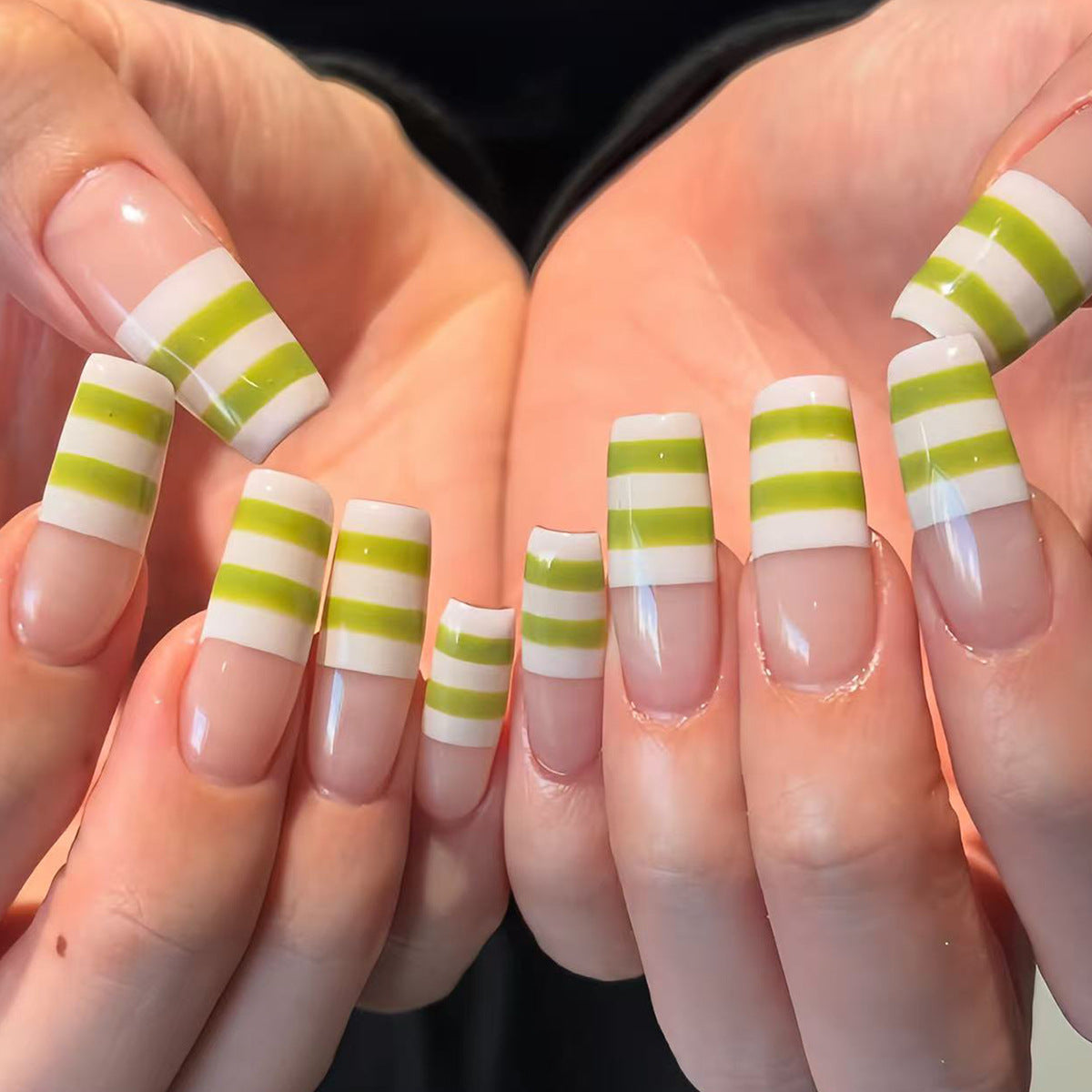 Lime Zest Long Square Striped Nail Set