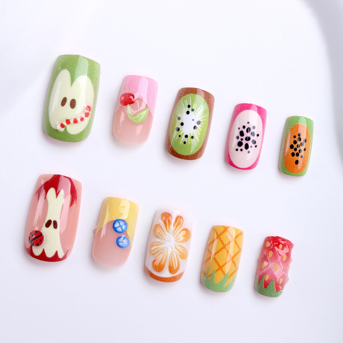 Fruit Paradise Short Square Colorful Art Press On Nail Set