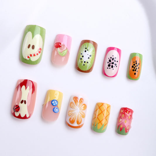 Fruit Paradise Short Square Colorful Art Press On Nail Set