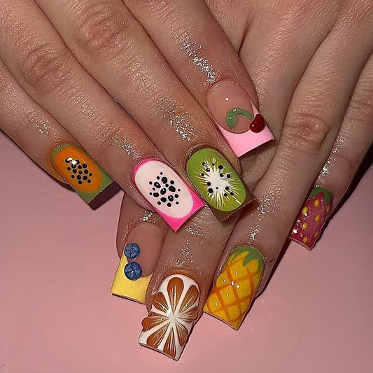 Tropical Vibes Short Square Colorful Fruity Nail Press Set