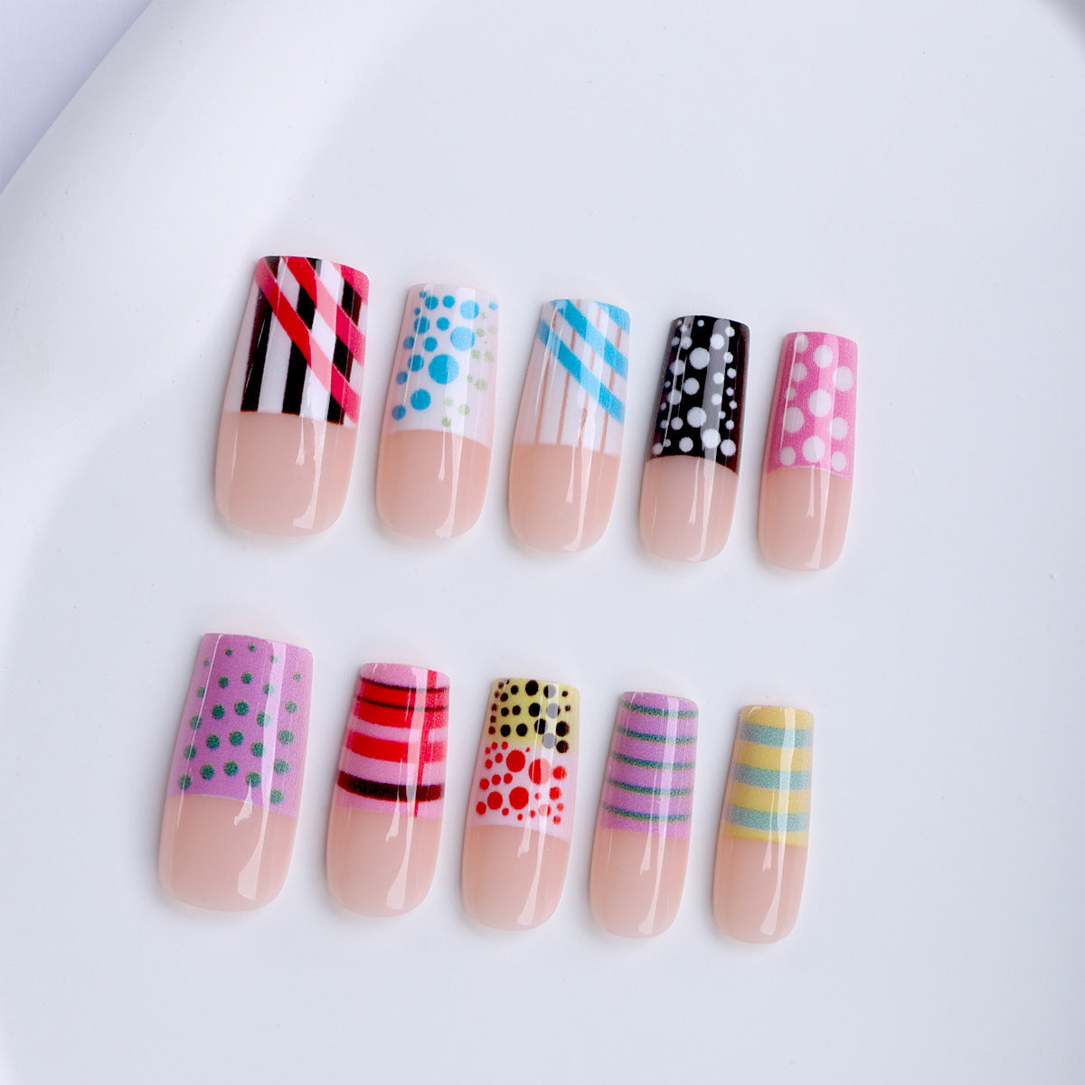 Vibrant Celebration Medium Square Colorful Pattern Press On Nail Set