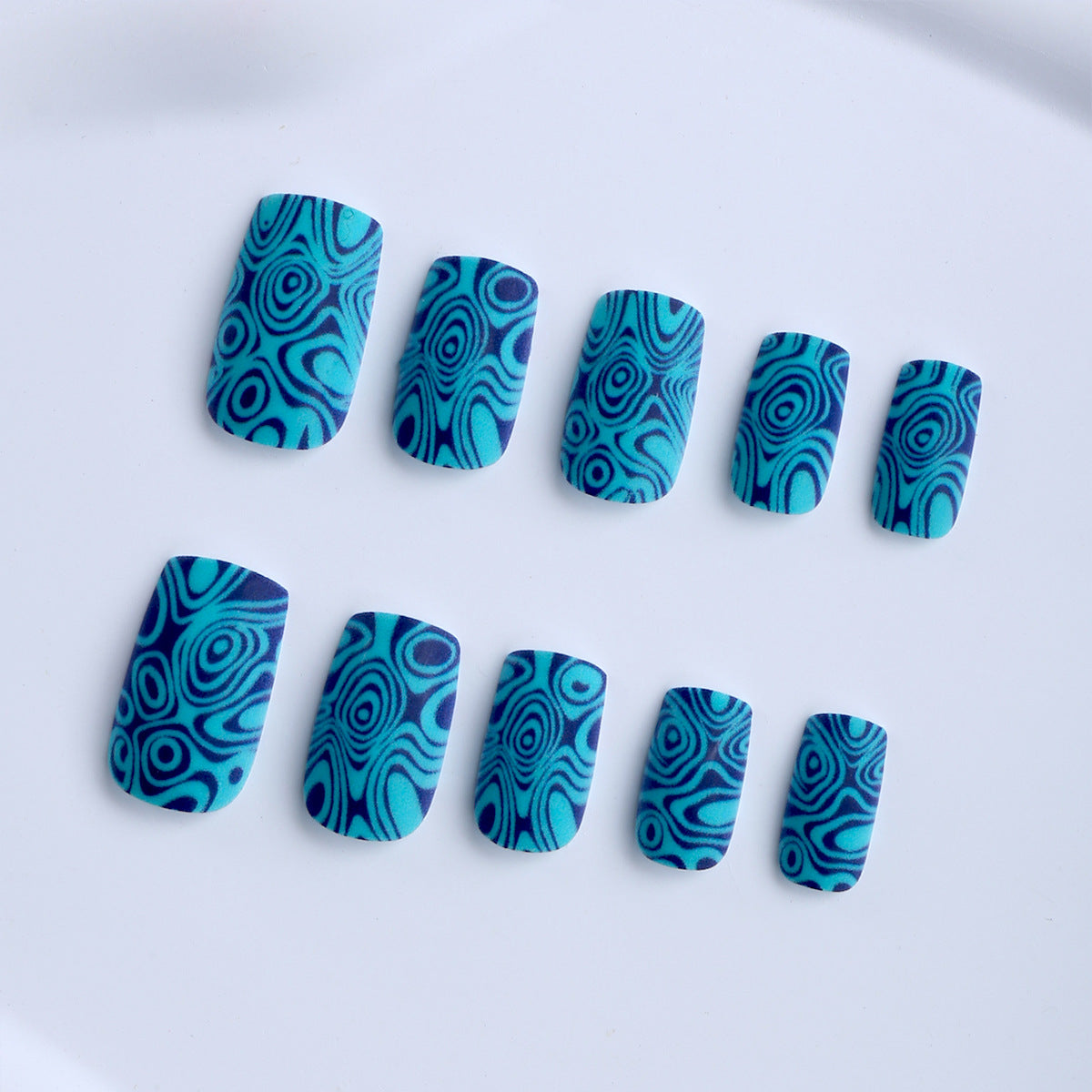 Ocean Wave Short Square Matte Press-On Nail Set with Unique Swirl Design