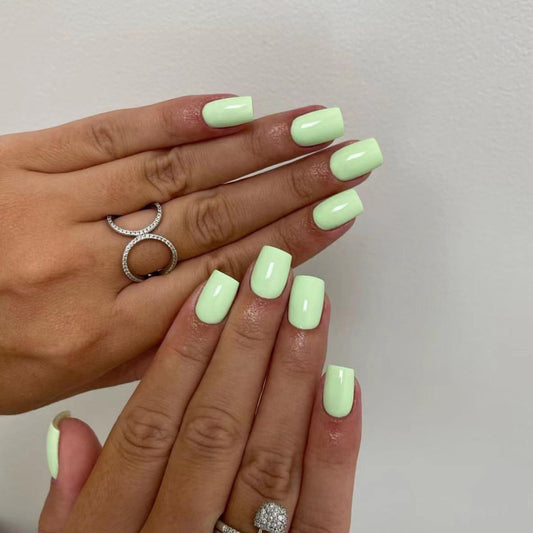 Spring Fling Medium Square Mint Green Press On Nails with Glossy Finish