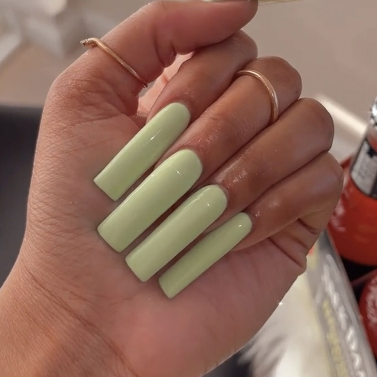 Spring Serenity Extra Long Square Mint Green Press On Nail Set with Gloss Finish