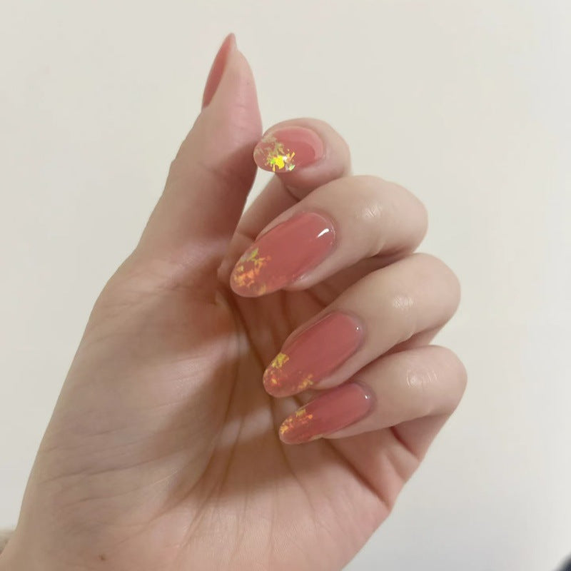 Boho Chic Long Almond Coral Press On Nail Set with Glittering Floral Accents