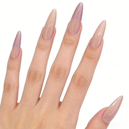 Enchanting Elegance Long Stiletto Ombre Beige Nails with Shimmering Finish
