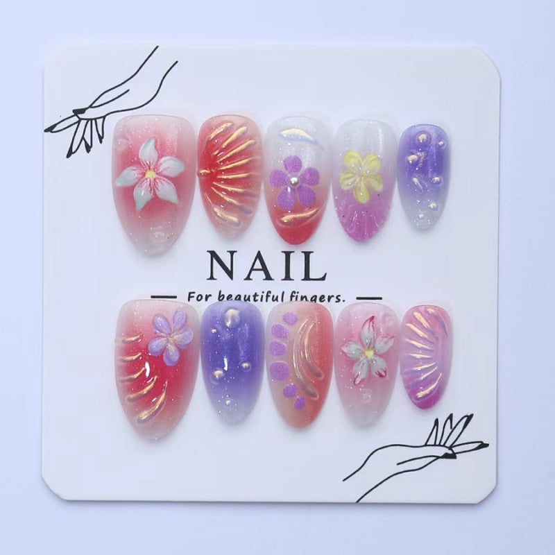 Blossom Dreams Medium Almond Pink and Purple Floral Press On Nail Set