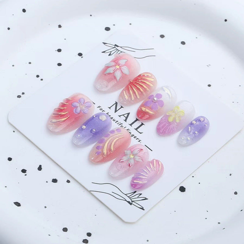Tropical Bliss Medium Almond Pastel with Floral Accents Press-On Nail Set