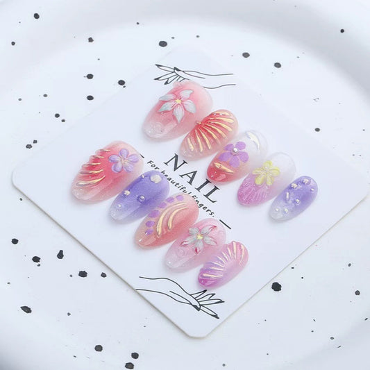 Tropical Bliss Medium Almond Pastel with Floral Accents Press-On Nail Set