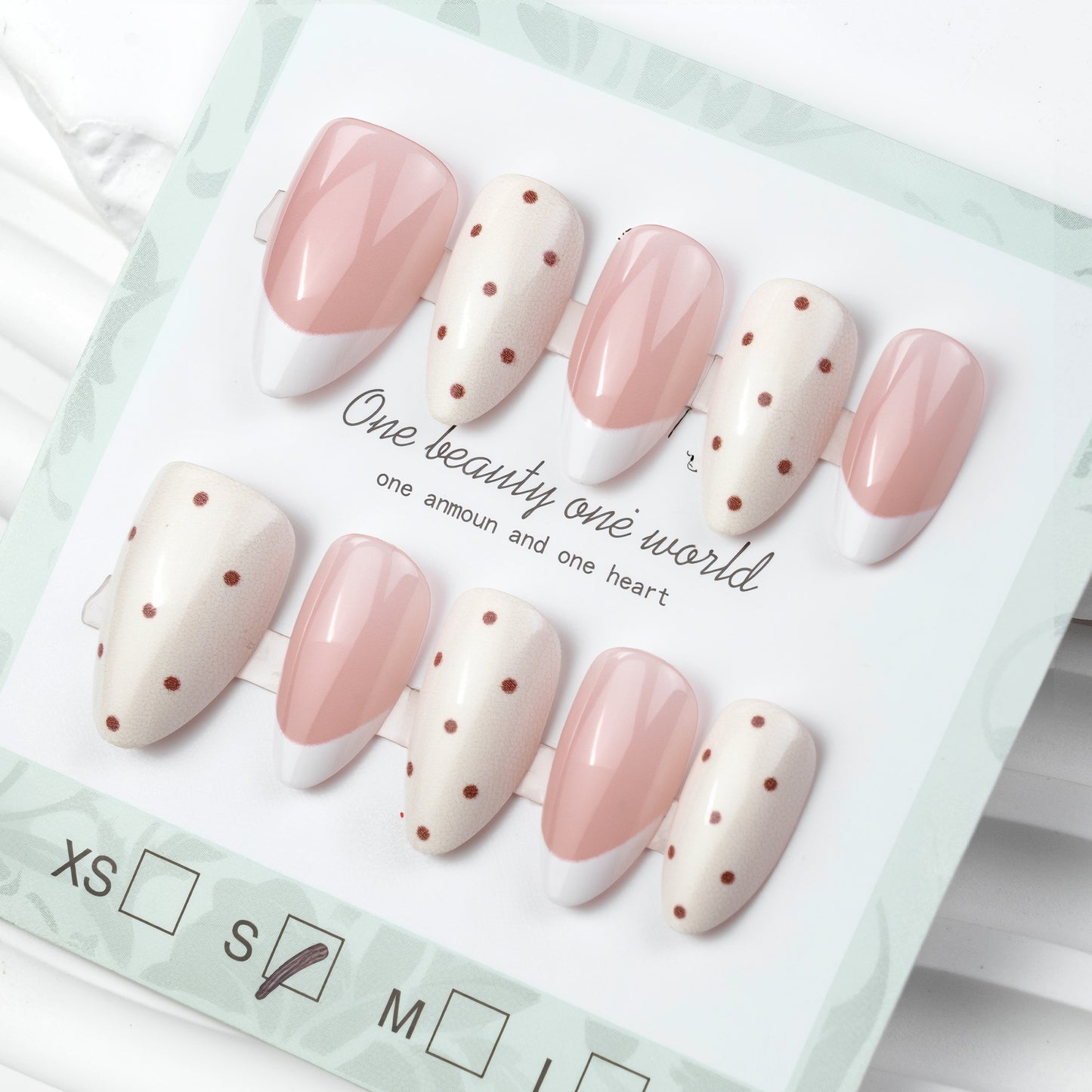 Chic Elegance Long Almond Blush Pink with Whimsical Dots Press-On Nail Set