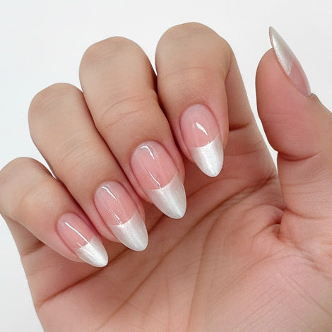 Celestial Elegance Long Almond Ombre White Press On Nail Set with Iridescent Shine Feature