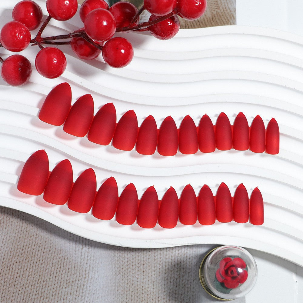 Chic Romance Medium Almond Red Matte Press On Nail Set with Elegant Finish