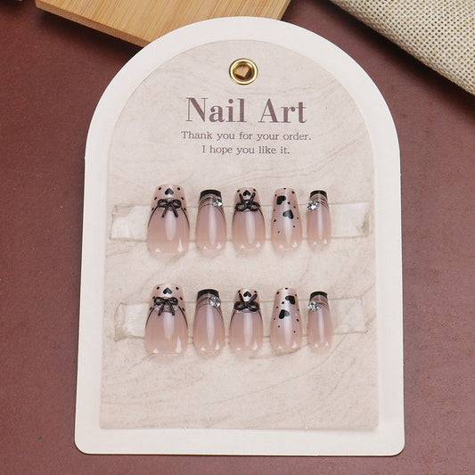 Charming Whimsical Press On Nail Set Medium Coffin Soft Pink with Cute Bow and Panda Designs