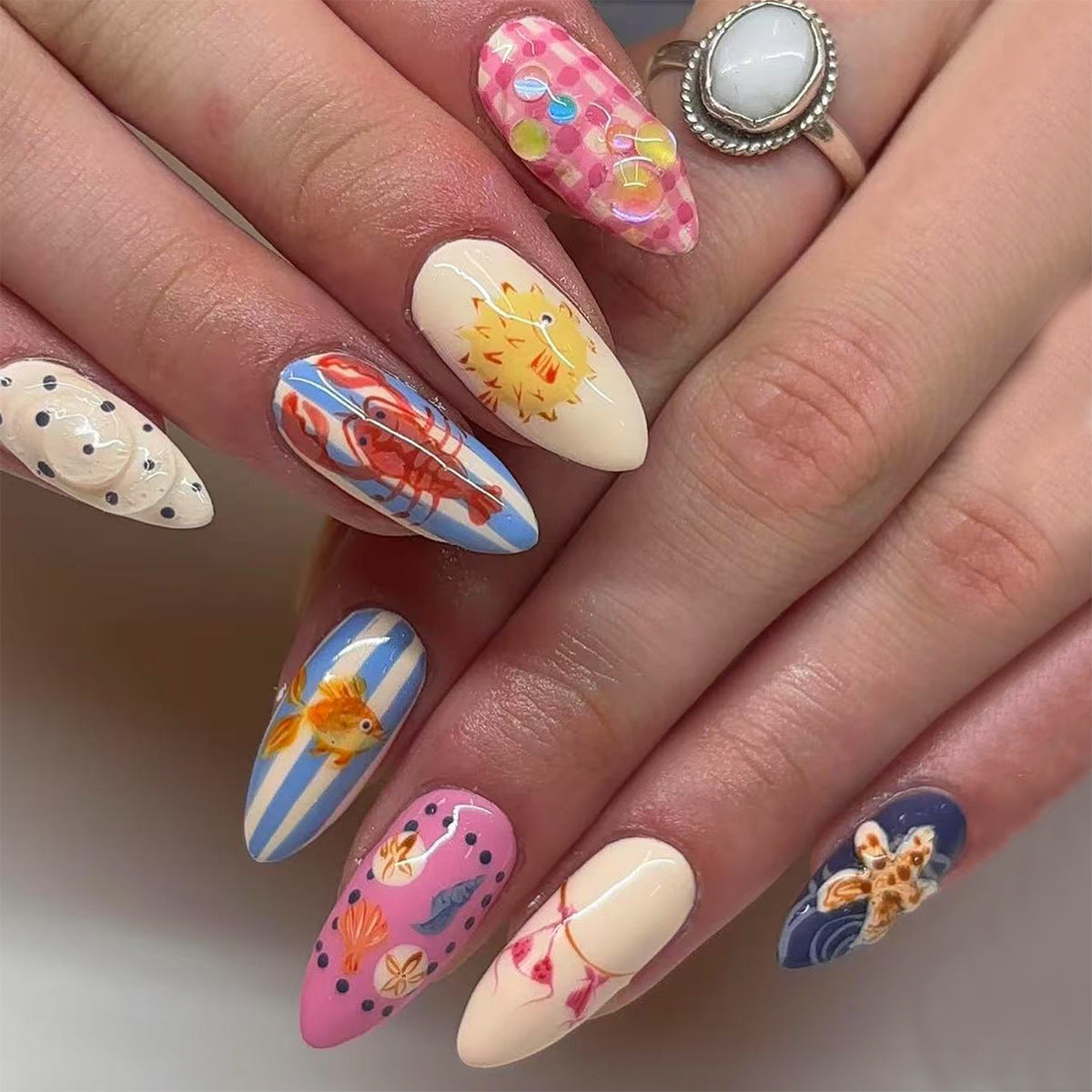 Ocean Breeze Medium Almond Colorful Artistry Press-On Nail Set